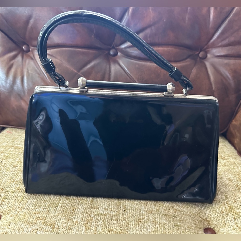 Vintage classic black patent handbag